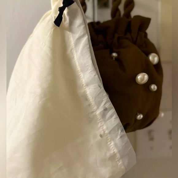 Staud Brown / Coffee  Pearl Grace Bag Faux Pearl Bead Accent Top Handle NWT - Picture 3 of 5